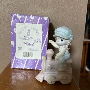 Enesco Precious Moments Pastel Pink & Light Blue Train Birthday Figurine